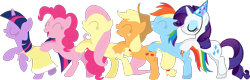 Size: 1470x473 | Tagged: artist needed, safe, artist:porygon2z, derpibooru import, edit, edited screencap, editor:incredibubbleirishguy, screencap, applejack, fluttershy, pinkie pie, rainbow dash, rarity, twilight sparkle, unicorn twilight, earth pony, pegasus, pony, unicorn, g4, party of one, sweet and elite, birthday dress, clothes, conga, conga line, cute, dashabetes, diapinkes, dress, eyes closed, feminism, hat, horn, jackabetes, mane six, not a vector, party dress, party hat, raribetes, shyabetes, simple background, transparent background, twiabetes