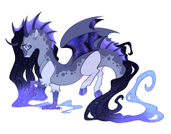 Size: 4600x3600 | Tagged: safe, artist:gigason, derpibooru import, oc, oc only, oc:dream swim, draconequus, hybrid, g4, blaze (coat marking), blue eyes, blue sclera, cloven hooves, coat markings, colored claws, colored hooves, colored horn, colored horns, colored legs, colored muzzle, colored pinnae, colored sclera, colored wings, commission, curved horn, ear fluff, ears, ethereal mane, ethereal tail, eye markings, facial markings, female, fins, frown, gradient mane, gradient tail, gray coat, gray wings, head fin, hooves, horn, horns, hybrid oc, interspecies offspring, leg fluff, long body, long horns, long mane, long tail, multicolored mane, multicolored tail, offspring, parent:discord, parent:princess luna, parents:lunacord, partially open wings, purple hooves, raised leg, shiny hooves, simple background, slit eyes, snip (coat marking), solo, sparkly mane, sparkly tail, starry mane, starry tail, starry wings, tail, tail fin, thin legs, transparent background, underhoof, wall of tags, watermark, wings