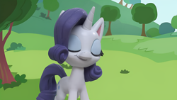 Size: 1920x1080 | Tagged: safe, derpibooru import, screencap, rarity, pony, unicorn, g4, g4.5, gem of a problem, my little pony: stop motion short, cute, horn, smiling, solo, tree