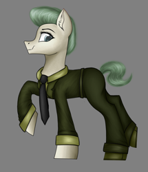 Size: 2180x2535 | Tagged: safe, artist:darklight1315, derpibooru import, earth pony, pony, fallout equestria, clothes, concept art, fallout equestria: mayday, gray background, jacket, necktie, simple background, solo