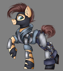 Size: 2206x2486 | Tagged: safe, artist:darklight1315, derpibooru import, earth pony, pony, fallout equestria, balaclava, boots, clothes, concept art, denim, fallout equestria: mayday, gloves, gray background, jeans, pants, shoes, simple background, solo