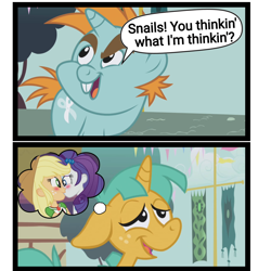 Size: 2048x2048 | Tagged: safe, artist:trrrebleee, artist:trrriple0dds, derpibooru import, edit, edited screencap, screencap, applejack, rarity, snails, snips, human, pony, unicorn, boast busters, g4, colt, comic, female, foal, fudanshi, horn, kiss on the lips, kissing, lesbian, male, meme, rarijack, shipping, thought bubble