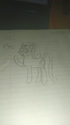 Size: 2304x4096 | Tagged: safe, derpibooru import, oc, oc only, earth pony, pony, beginner artist, lined paper, photo, pose, raised hoof, raised leg, solo, standing, traditional art, unnamed oc, wave