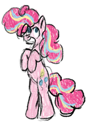 Size: 579x810 | Tagged: safe, artist:zoeyhorse, derpibooru import, pinkie pie, earth pony, pony, g4, bipedal, doodle, grin, hooves to the chest, rainbow power, simple background, smiling, solo, white background