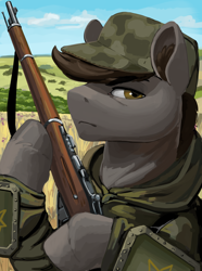 Size: 1560x2100 | Tagged: safe, artist:kelkessel, derpibooru import, oc, oc only, oc:cogwheel ponyarchuk, earth pony, pony, equestria at war mod, bust, clothes, eaw redux, male, military uniform, portrait, solo, stallion, stalliongrad, uniform