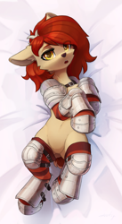 Size: 1647x3000 | Tagged: safe, artist:dipfanken, derpibooru import, oc, oc only, oc:frieda, deer, armor, belly, deer oc, non-pony oc, solo