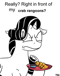 Size: 2086x2642 | Tagged: safe, artist:pony-berserker, derpibooru import, rarity, crab, g4, crab meat, crab rangoon, giant crab, meme, ponified, ponified meme, rarity fighting a giant crab, really? right in front of my x