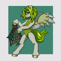 Size: 3000x3000 | Tagged: safe, artist:jackselit, derpibooru import, oc, oc:limma citronyx, pegasus, pony, bandaid, bandaid on nose, bipedal, clothes, freckles, simple background, smiling, solo, swimsuit, unshorn fetlocks, wings