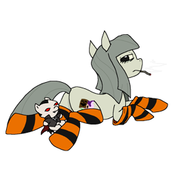 Size: 1000x1000 | Tagged: safe, artist:pantsuholocaust, derpibooru import, oc, oc:crystal lake, earth pony, pony, butt, clothes, female, mare, plot, plushie, smoking, socks, solo, striped socks