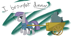 Size: 3840x2160 | Tagged: safe, artist:solarflare6041, derpibooru import, maud pie, earth pony, pony, g4, cart, clothes, dialogue, dress, female, harness, mare, rock