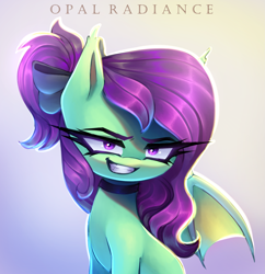 Size: 2907x3000 | Tagged: safe, artist:opal_radiance, derpibooru import, oc, oc only, oc:greenfeather, bat pony, bat pony oc, gradient background, solo