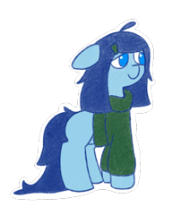 Size: 690x897 | Tagged: safe, artist:castafae, derpibooru import, oc, oc only, oc:babbling brook, earth pony, pony, clothes, ears, female, floppy ears, hairclip, long tail, mare, messy tail, simple background, solo, sweater, tail, transparent background