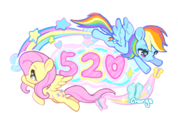 Size: 4090x2890 | Tagged: safe, artist:chengzi82020, derpibooru import, fluttershy, rainbow dash, duo, duo female, female, flutterdash, lesbian, shipping, simple background, white background