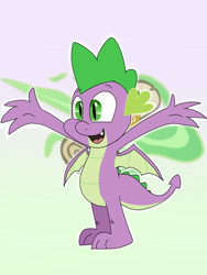 Size: 3000x4000 | Tagged: safe, artist:trinitykitsunefury14, derpibooru import, spike, dragon, g4, fangs, gradient background, male, open mouth, open smile, smiling, solo, standing, winged spike, wings