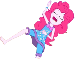 Size: 3238x2520 | Tagged: safe, derpibooru import, edit, edited screencap, editor:homersimpson1983, screencap, pinkie pie, human, equestria girls, g4, background removed, bowtie, clothes, drool, eyes closed, female, lying down, not a vector, on back, open mouth, simple background, sleeping, solo, spread legs, spreading, transparent background, wristband