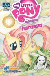 Size: 1054x1600 | Tagged: safe, artist:sara richard, derpibooru import, idw, angel bunny, fluttershy, pegasus, pony, g4, angry, bush, comic cover, cover, cover art, crossed arms, duo, duo male and female, female, flower, folded wings, male, mare, micro-series #4, my little pony logo, my little pony micro-series, official comic, outdoors, paw pads, paws, pouting, raised hoof, raised leg, sitting, smiling, sun, tail, underpaw, variant cover, wings