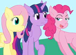 Size: 1180x850 | Tagged: safe, artist:cmara, derpibooru import, fluttershy, pinkie pie, twilight sparkle, twilight sparkle (alicorn), alicorn, earth pony, pegasus, g4, female, trio, trio female