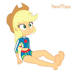 Size: 1194x1135 | Tagged: safe, artist:paco777yuyu, derpibooru import, applejack, equestria girls, g4, barefoot, clothes, feet, female, fetish, foot fetish, hat, simple background, soles, solo, swimsuit, transparent background