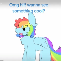 Size: 1333x1338 | Tagged: safe, artist:worry qwp., derpibooru import, part of a series, part of a set, rainbow dash, pegasus, pony, comic:silly comic, comic, crappy art, looking down, offscreen character, pastel, short mane, solo, tiktok slideshow, tiktok source