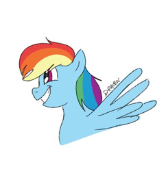 Size: 701x716 | Tagged: safe, artist:dravenday, derpibooru import, rainbow dash, pegasus, colored, cute, dashabetes, digital art, simple background, smiling, solo, white background