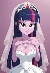 Size: 1401x2048 | Tagged: safe, ai content, machine learning generated, twilight sparkle, equestria girls, clothes, dress, prompter:bartp98, wedding dress