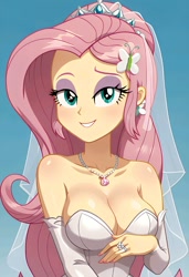 Size: 1401x2048 | Tagged: safe, ai content, machine learning generated, fluttershy, equestria girls, clothes, dress, prompter:bartp98, wedding dress