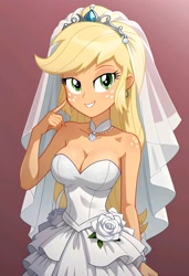 Size: 1401x2048 | Tagged: safe, ai content, machine learning generated, applejack, equestria girls, clothes, dress, prompter:bartp98, wedding dress