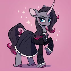 Size: 1024x1024 | Tagged: safe, ai content, derpibooru import, machine learning generated, oleander, unicorn, them's fightin' herds, clothes, community related, dress, horn, looking at you, prompter needed, solo