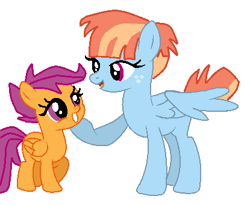 Size: 415x341 | Tagged: artist needed, safe, anonymous artist, artist:pastel-pocky, derpibooru import, scootaloo, windy whistles, pegasus, pony, g4, adopted, adopted daughter, adopted offspring, base used, cute, cutealoo, daaaaaaaaaaaw, dialogue in the description, duo, duo female, female, filly, foal, freckles, grin, headcanon, headcanon in the description, hoof under chin, mare, mother and child, mother and daughter, open mouth, open smile, parent and child, scootadoption, scootalove, simple background, smiling, sweet dreams fuel, white background, windybetes