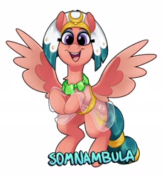 Size: 1893x2048 | Tagged: safe, artist:luximus17, derpibooru import, somnambula, pegasus, pony, g4, clothes, egyptian, egyptian headdress, egyptian pony, female, glowpaz, jewelry, mare, necklace, open mouth, open smile, rearing, simple background, smiling, solo, spread wings, white background, wings