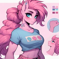 Size: 1024x1024 | Tagged: safe, ai content, artist:sofoclesthedrake, derpibooru import, machine learning generated, pinkie pie, oc, anthro, earth pony, alternate universe, female, looking at you, muscles, muscular female, solo