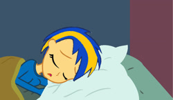 Size: 1175x680 | Tagged: safe, artist:mlpfan3991, derpibooru import, oc, oc only, oc:flare spark, human, equestria girls, g4, bed, blanket, eyes closed, female, night, pillow, sleeping, solo