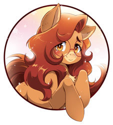 Size: 1250x1383 | Tagged: safe, artist:nekoshiei, derpibooru import, oc, oc only, oc:pencil test, earth pony, pony, commission, earth pony oc, female, freckles, glasses, looking at you, mare, smiling, smiling at you, solo