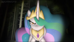 Size: 1170x661 | Tagged: safe, artist:stormxf3, derpibooru import, princess celestia, alicorn, pony, g4, crown, female, frown, jewelry, looking at you, mare, night, regalia, solo