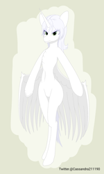 Size: 1500x2500 | Tagged: safe, artist:cassandra211190, derpibooru import, oc, oc only, oc:κασσάνδρα, alicorn, pony, semi-anthro, alicorn oc, bipedal, horn, simple background, slender, solo, thin, wings