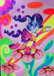 Size: 2525x3588 | Tagged: safe, artist:valemjj, derpibooru import, rarity, pony, unicorn, equestria girls, friendship through the ages, g4, flower, horn, solo, traditional art