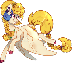 Size: 1127x992 | Tagged: safe, artist:silly-pony-scribbles, derpibooru import, idw, golden feather, princess celestia, pegasus, pony, amulet, braid, disguise, disguised celestia, female, flying, jewelry, mare, simple background, solo, transparent background