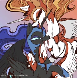 Size: 1864x1888 | Tagged: safe, artist:叶荫, derpibooru import, daybreaker, nightmare moon, princess celestia, princess luna, alicorn, g4, biting, blood, duo, duo female, evil smile, female, fight, incest, lesbian, licking, mane of fire, royal sisters, ship:evil princest, shipping, siblings, sisters, smiling, tongue, tongue out