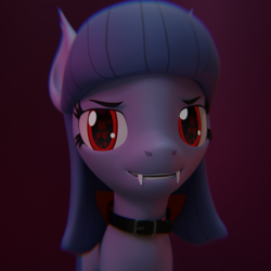 Size: 1080x1080 | Tagged: safe, artist:the luna fan, derpibooru import, oc, oc only, oc:cosmia nebula, bat pony, 3d, 3d model, bat ponified, collar, fangs, race swap, solo