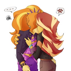 Size: 1500x1500 | Tagged: safe, artist:jzdog_0205, derpibooru import, adagio dazzle, sunset shimmer, human, equestria girls, g4, ..., cross-popping veins, duo, duo female, emanata, female, kissing, lesbian, ship:sunsagio, shipping, simple background, tsundere, white background