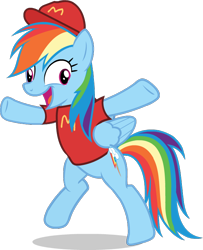 Size: 614x758 | Tagged: safe, artist:berpsterponimator, derpibooru import, rainbow dash, pegasus, pony, g4, bipedal, dancing, derp, female, mare, mcdonald's, open mouth, puppet rig, simple background, solo, transparent background