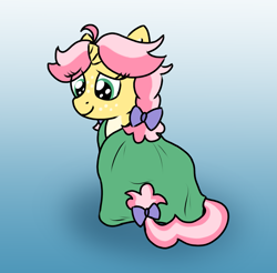 Size: 1393x1371 | Tagged: safe, artist:craftycirclepony, derpibooru import, oc, oc only, oc:crafty circles, pony, unicorn, blanket, bow, comfortable, cozy, cute, eye clipping through hair, female, filly, foal, freckles, gradient background, green eyes, hair bow, happy, horn, lidded eyes, long mane, long tail, pigtails, pink mane, pink tail, purple bow, small horn, smiling, solo, tail, tail bow, tied mane, tied tail, two toned mane, two toned tail, yellow coat