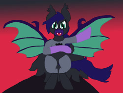 Size: 2048x1536 | Tagged: safe, artist:silverfishv9, derpibooru import, oc, oc only, oc:dusks dim (solredrose), bat pony, pony, bat pony oc, batmare, bipedal, clothes, cosplay, costume, crossover, gradient background, nightmare night, solo, spread wings, wings