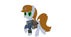 Size: 4096x2160 | Tagged: safe, artist:suryfromheaven, derpibooru import, oc, oc only, oc:littlepip, pony, unicorn, fallout equestria, bag, canteen, female, horn, looking at you, mare, pipbuck, saddle bag, simple background, solo, transparent background