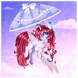 Size: 2000x2000 | Tagged: safe, artist:_spacemonkeyz_, derpibooru import, oc, oc only, oc:nokori, alicorn, bow, choker, hair bow, parasol (umbrella), solo