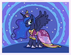 Size: 1799x1376 | Tagged: safe, artist:mariana10990, derpibooru import, princess luna, alicorn, pony, g4, budge studios, clothes, dress, female, mare, my little pony color by magic, solo, spread wings, wings