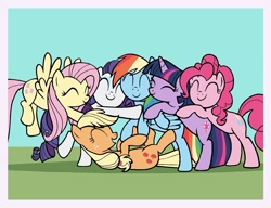 Size: 1778x1363 | Tagged: safe, artist:mariana10990, derpibooru import, applejack, fluttershy, pinkie pie, rainbow dash, rarity, twilight sparkle, unicorn twilight, unicorn, g4, the return of harmony, budge studios, group hug, hug, mane six, my little pony color by magic