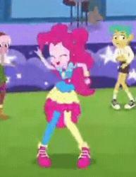 Size: 224x290 | Tagged: safe, derpibooru import, screencap, pinkie pie, snails, spike, spike the regular dog, dog, human, choose your own ending, equestria girls, g4, wake up!, wake up!: pinkie pie, animated, converse, cropped, devil horn (gesture), gif, headbang, loop, male, music festival outfit, pigeon toed, shoes, sugar rush