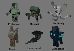 Size: 2846x1967 | Tagged: safe, artist:mint pill, derpibooru import, changeling, ghoul, robot, undead, fallout equestria, fallout, fallout pony (mint pill), minecraft