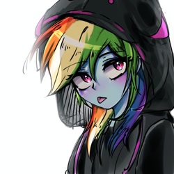 Size: 1024x1024 | Tagged: safe, artist:pulse, derpibooru import, rainbow dash, human, equestria girls, g4, :p, clothes, female, hoodie, looking at you, simple background, solo, tongue, tongue out, white background